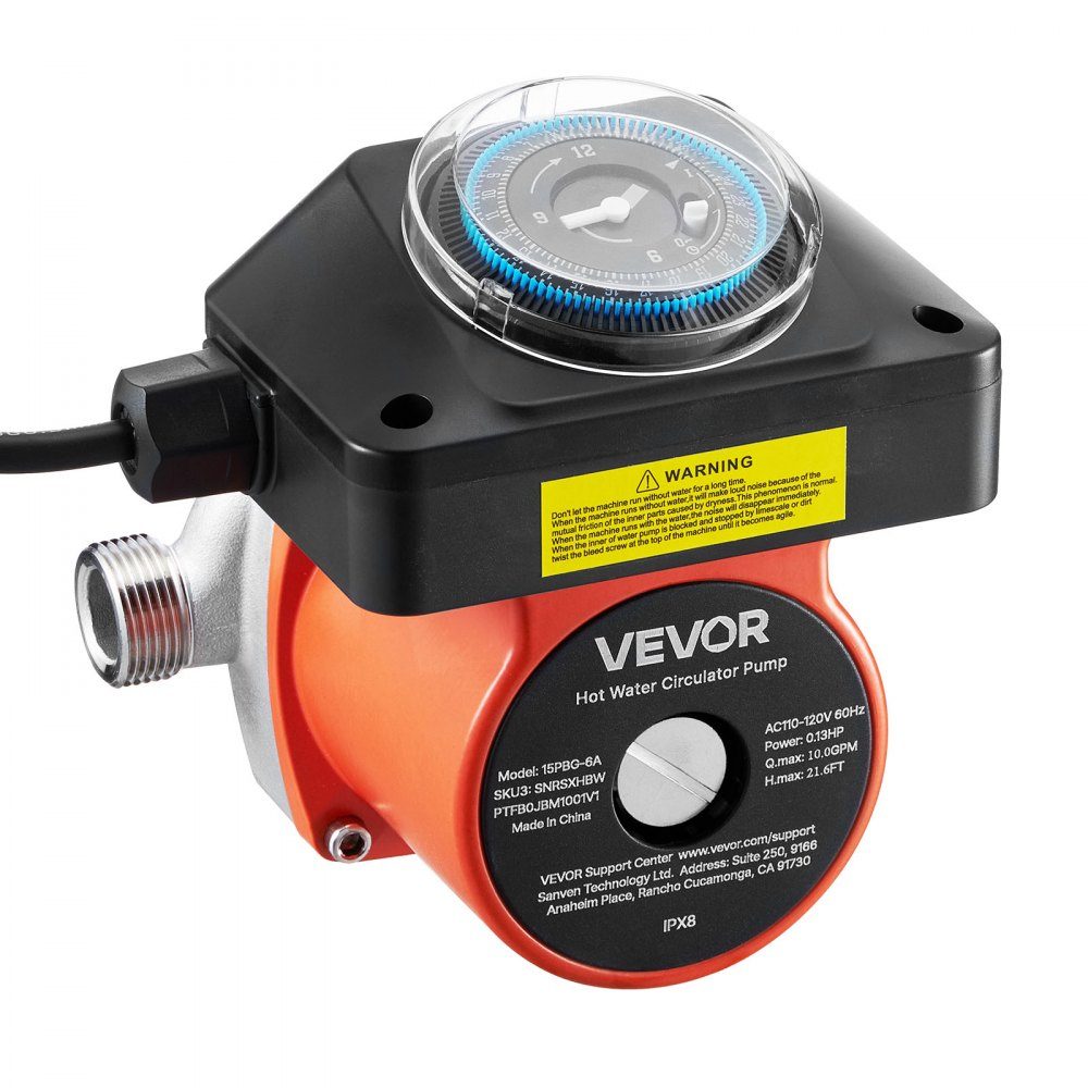 Circulation Pump with Timer 38L/min Instant Circulation Pump System 100W AC 220-240V Heating Pump G3/4" to G1/2" Connection for Boiler Hot Water Preparation