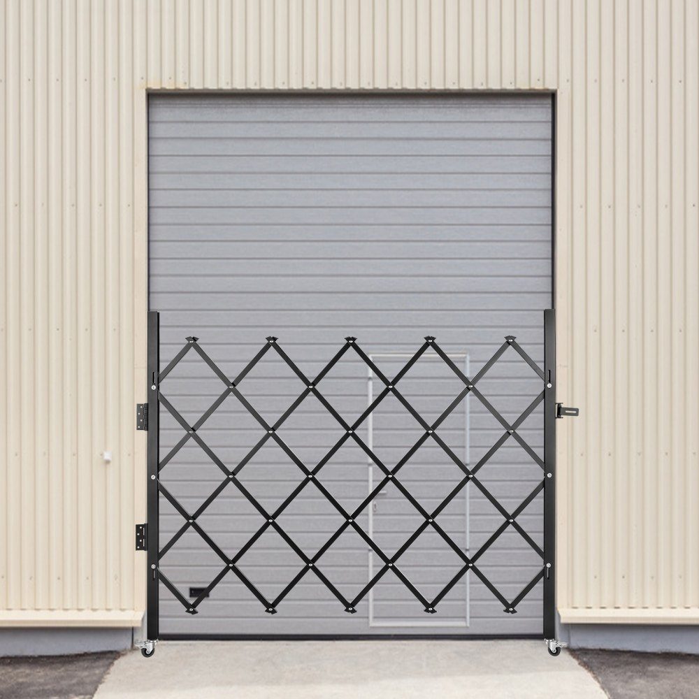 Einzelnes faltbares Sicherheitstor, 170 × 131 cm (B × H), Falttürtor, Akkordeon-Sicherheitstor aus Stahl, flexibel erweiterbares Sicherheitstor, rollendes Barrikadentor, Scherentor mit Vorhängeschloss