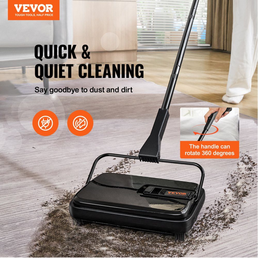 Carpet Sweeper, Manual Floor Cleaner, 200mm for Cleaning Carpets and Hard Floors, Pet Fur Remover, Brush Comb for Removing Dirt/Hair without Electricity