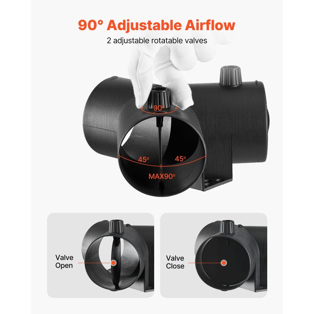 Diesel heater connector (75mm), diesel heater duct connection accessories, Y-shaped 3-way vent connectors with 2 90° rotating valves, connection connector for 2/5/8 kW diesel heater