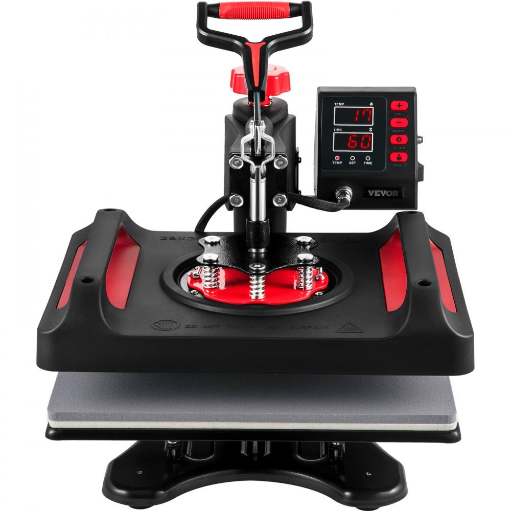 5 in 1 Heat Press 29x38cm T-Shirt Printing Machine 1000W Heat Press Textile Press Red Heat Press 360 Degree Swivel with Digital LED Temperature and Time Control