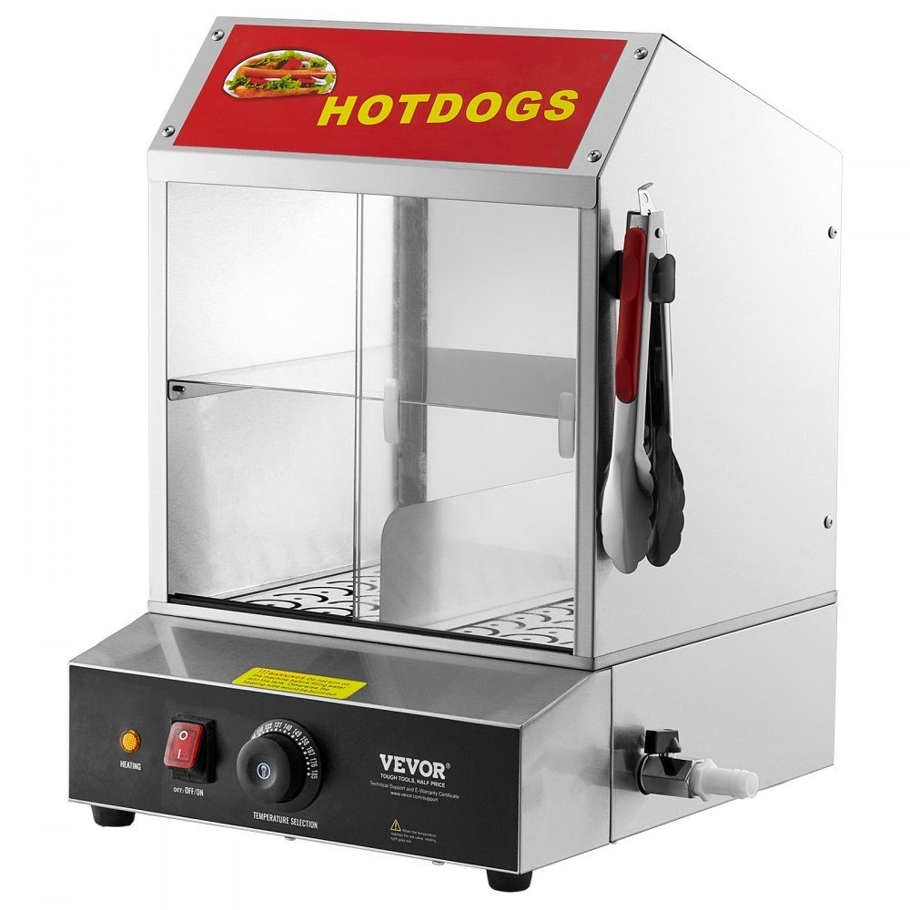 Parowiec do hot dogów, 2-poziomowy parowiec do hot dogów, 27 l, regulacja temperatury 30 ℃ ~ 85 ℃, elektryczny podgrzewacz bułek z drzwiami przesuwnymi z hartowanego szkła, szczypce do płytek oddzielających, stal nierdzewna, do hot dogów i bułek