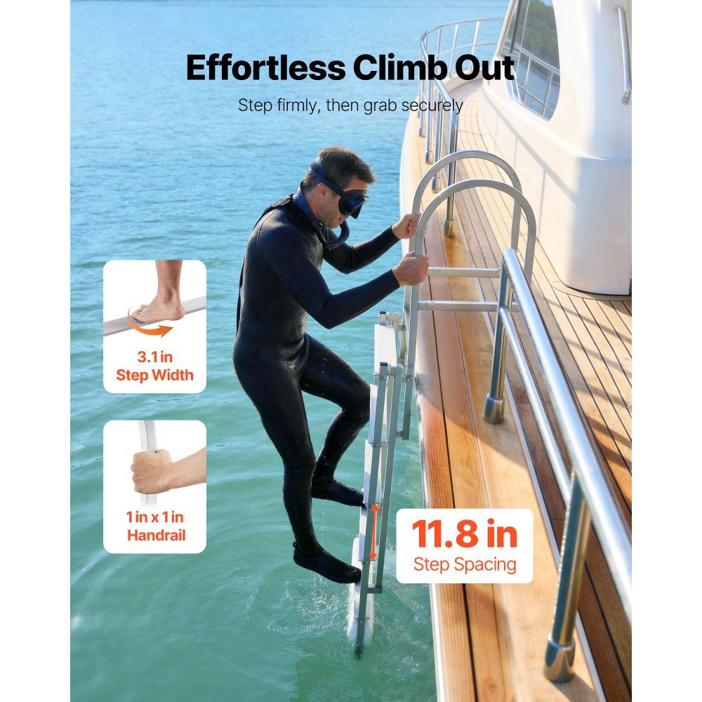 Retractable Dock Ladder, Boat Ladder with 5 Non-Slip Steps, Wide Pedals and Handrail, 500lb Entry Pool Ladder, Aluminum Alloy Telescopic Ladder for Docks, Pools, Lakes, Boats