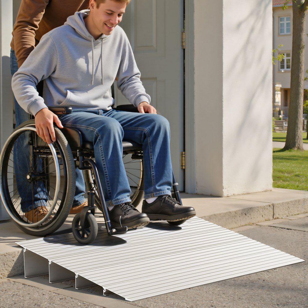 Rampe de seuil de porte 550 x 865 x 115 mm Rampe de fauteuil roulant en alliage d'aluminium avec capacité de charge de 360 ​​kg Rampe de trottoir pour escaliers de maison pour fauteuils roulants, scooters, marcheurs, vélos, tricycles
