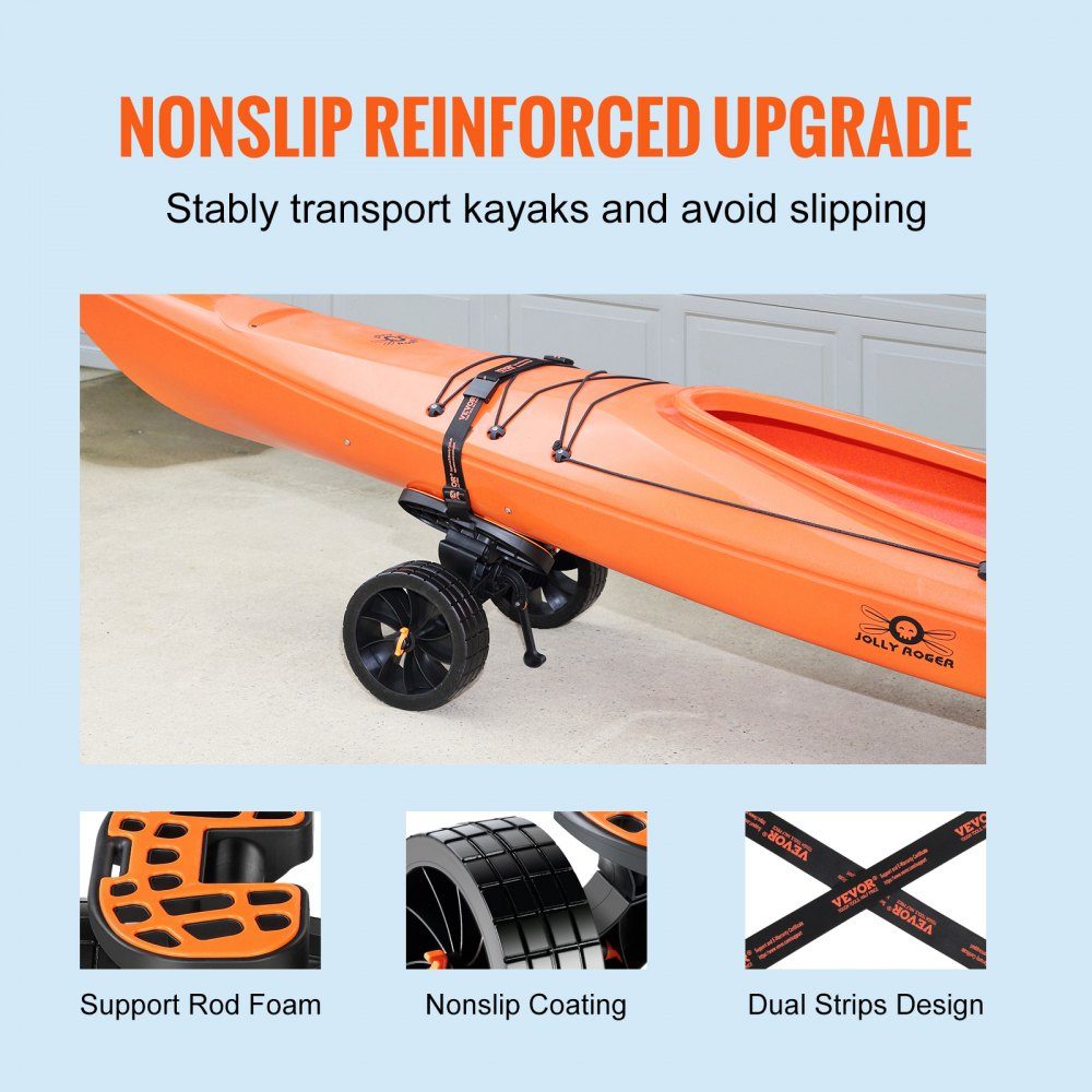 Kayak Cart, Aluminum Alloy Canoe Cart, 655 x 305 x 310mm, Load 145kg, Double Strap Design, Accessories for Boat Cart, Kayak, Canoe, Transport Cart, Trolley, Surf Cart, Boat Trailer, Folding Boat