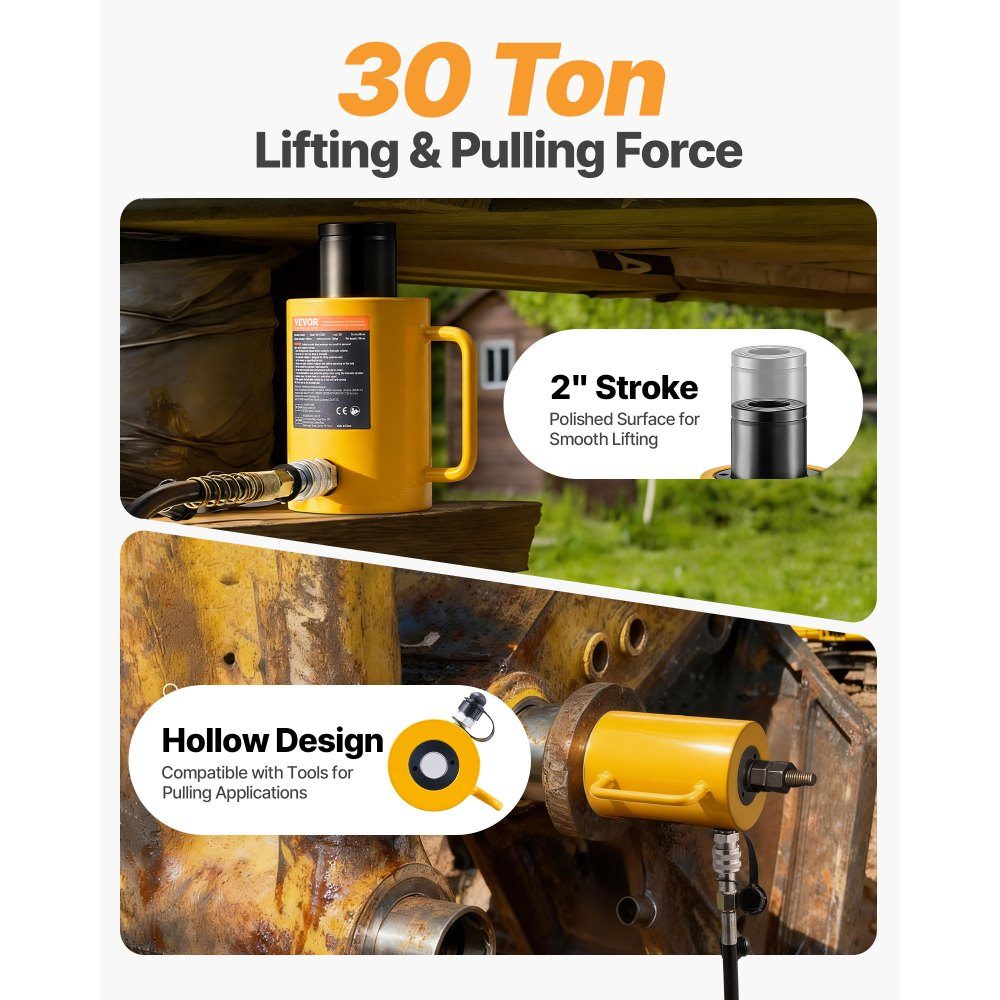 Hydraulic Cylinder Jack Capacity 30 Ton Hydraulic Cylinder 50mm Stroke Single Acting Portable Yellow Hydraulic Cylinder Hollow Piston Jack Hydraulic Bottle 10.8kg for Rigger Manufacturer