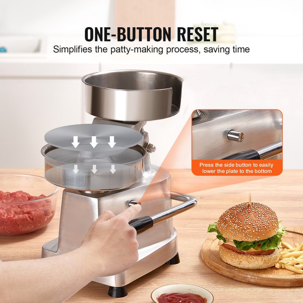Kommerzieller Burger-Patty-Maker, 150 mm/6 Zoll Hamburger-Rindfleisch-Patty-Maker, robuste, lebensmittelechte Edelstahlschüssel-Burgerpresse, Küchenfleischformmaschine mit 1000 Stück Patty Papi