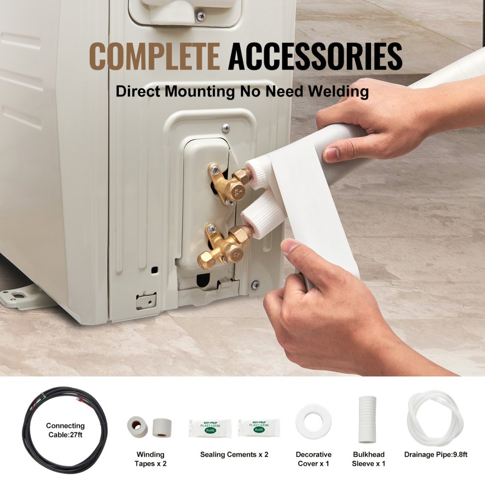 7620mm mini split line kit, 6.4 and 12.7mm OD, copper pipes and three-layer insulation, for air conditioning or heat pump equipment and HVAC with accessories 7620mm mini split line kit, 6.4 and 12.7mm OD, copper pipes and three-layer insulation, for air conditioning or heat pump equipment and HVAC with accessories