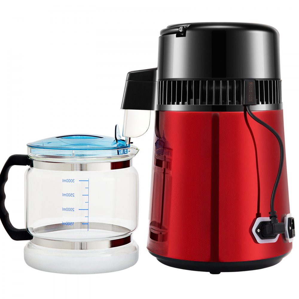 Water distiller 1 l/h. 750W Water Distiller, Distilled Water, Stainless Steel Distilling System, Red Water Distiller, Borosilicate Glass Jug, Household Pure Water Distilling