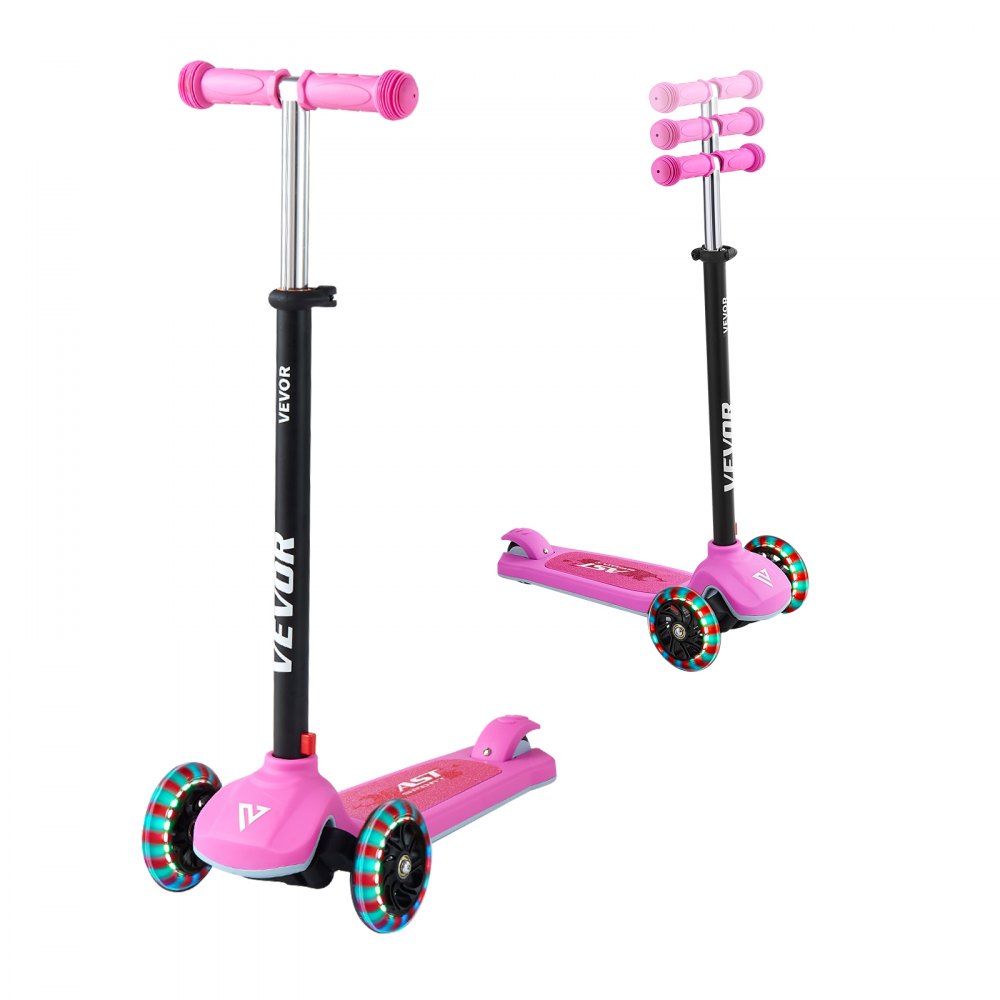 Scooter (3 wheels) from 3 years, city scooter children's scooter with light-up wheels & height-adjustable handlebars & non-slip deck & light aluminum frame, kick scooter up to 75 kg, pink