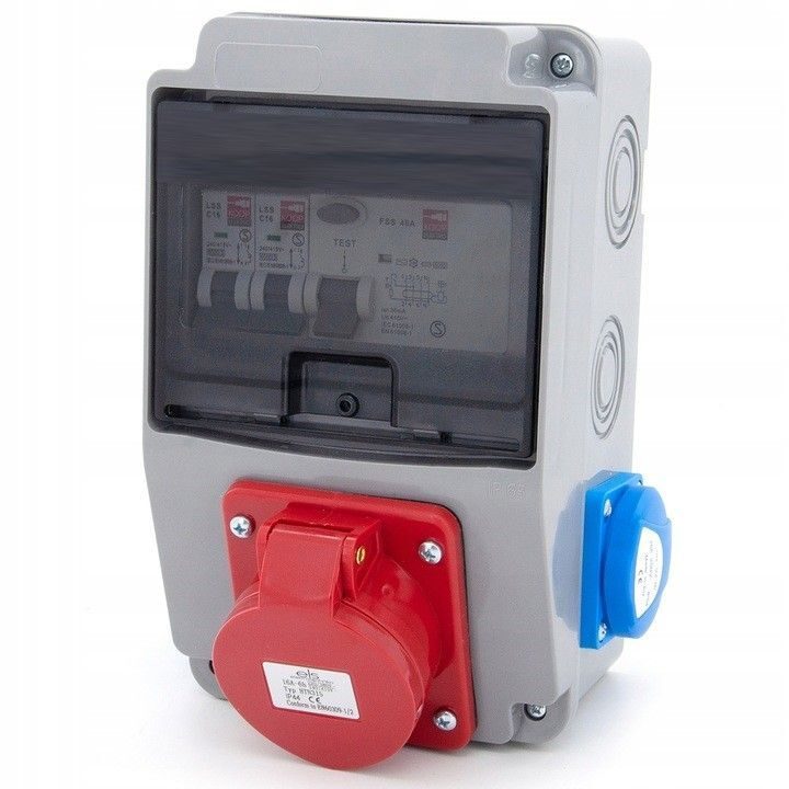 Electric wall distributor 2x 230 V 16A / 1 x 16A 5P complete set of construction power distributors