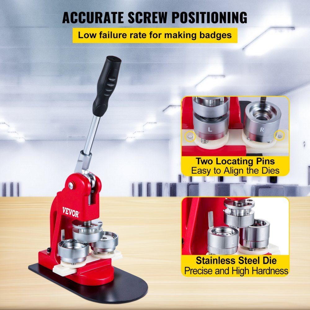Button press machine 44 mm, button maker 1000 pieces, button maker with basic size 16 x 29 cm, punch press machine with user-friendly handle, for making buttons, badges