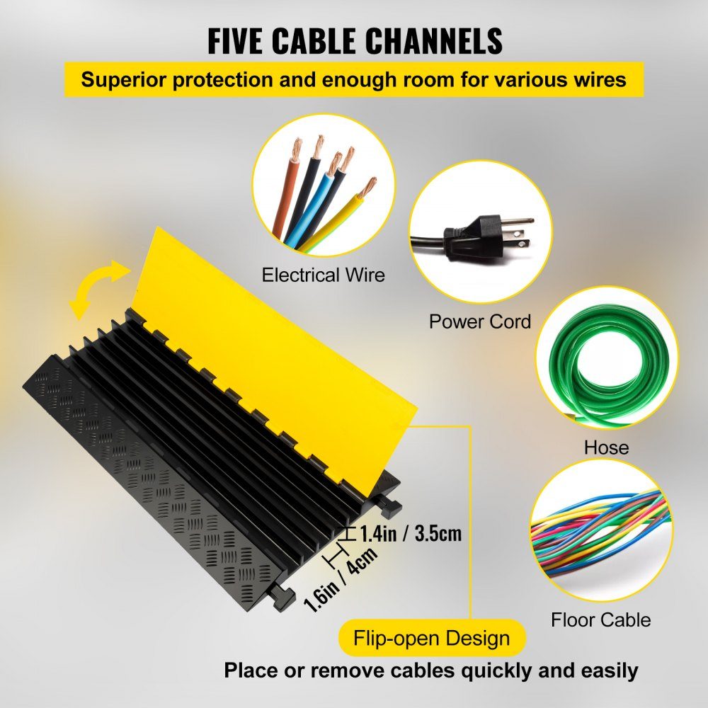 Cable bridge 88.9x50.8x5 cm 5-channel cable protection mat made of commercially available thermoplastic rubber with modular structure High safety for parking lots, warehouses, schools, sidewalks