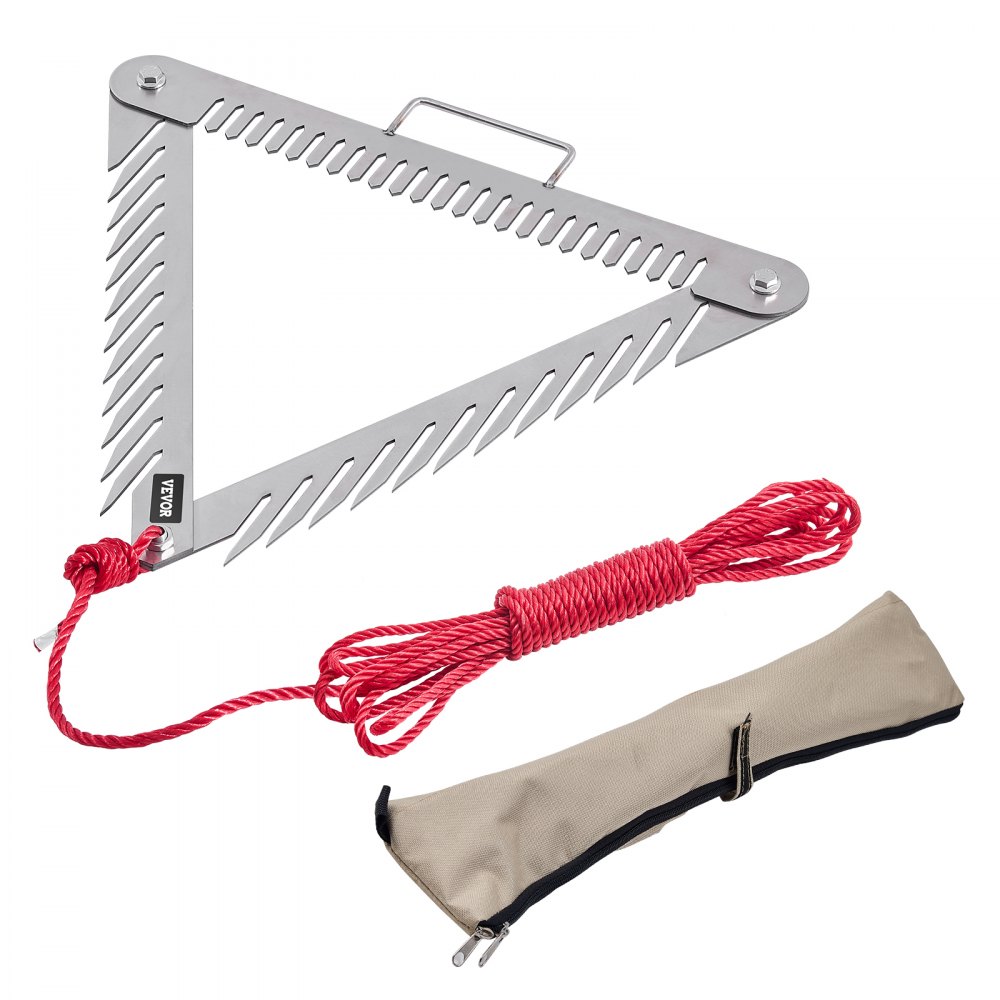 Pond rake 515x540x9 mm, 3-sided seagrass rake with handle, folding pond water grass razor, stainless steel pond weed cutter with 9 m rope, for lakes and ponds Pond rake 515x540x9 mm, 3-sided seagrass rake with handle, folding pond water grass razor, stainless steel pond weed cutter with 9 m rope, for lakes and ponds