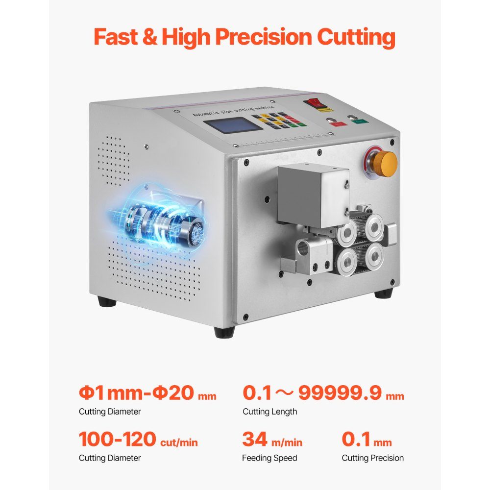 Automatic shrink tube cutter, pipe cutting machine with LCD display, 1-20mm cutting diameter, 0.1-99999.9mm cutting length for PVC-PE pipes, silicone pipes, soft water pipes