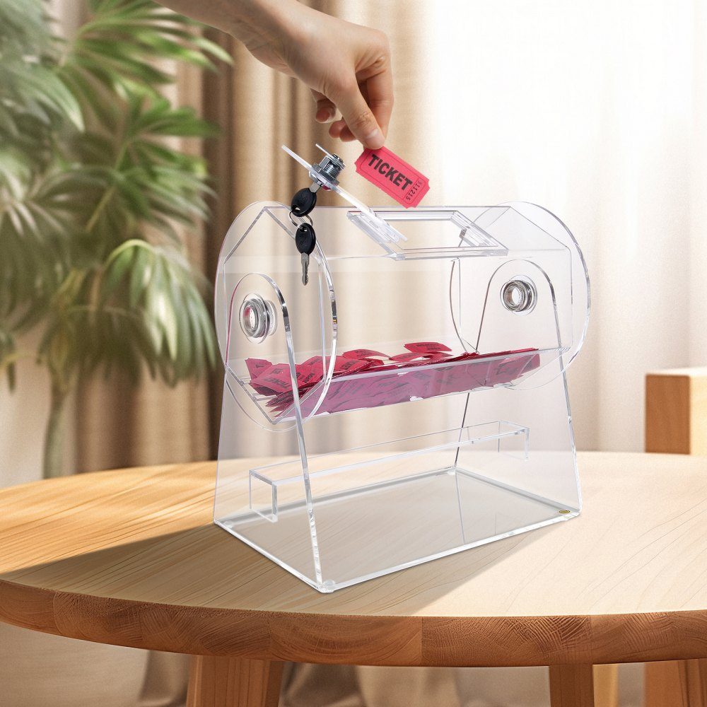 Lotto drum Glückskind 2500 tickets or 100 raffle balls capacity, professional lottery rotating cage with 2 keys, transparent lottery turntable, lottery box for lottery games