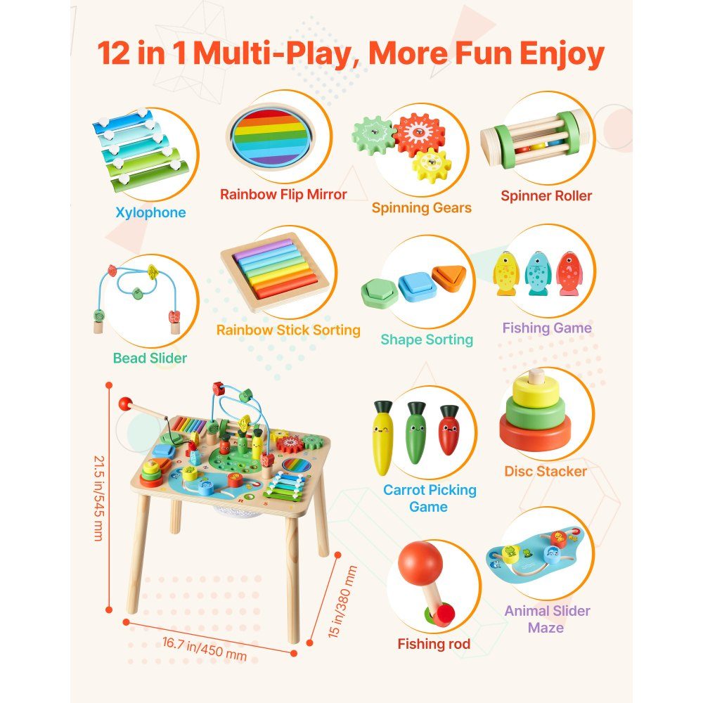 Aktivitätstisch aus Holz, Montessori-Spielzeug, 13-in-1-Lerntisch, Spieltisch, Aktivitätstisch für Kinder ab 6 Monaten, ideales Geschenk für Geburtstag, Weihnachten oder Kindertag, 6–36 Monate