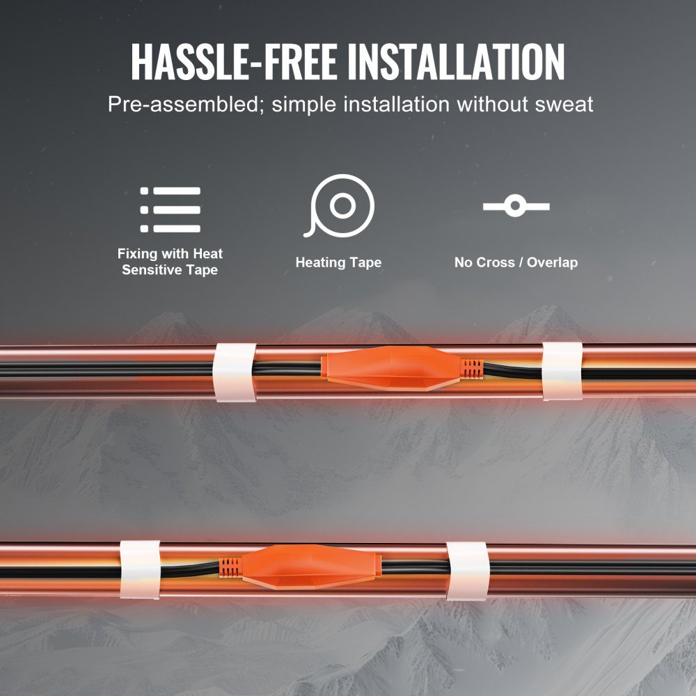 Frost Protection Heating Cable 4m 23W/m Pipe Heating Cable with Built-in Thermostat Pipe Heating Cable to Protect PVC Hoses, Metal & Plastic Pipes from Freezing
