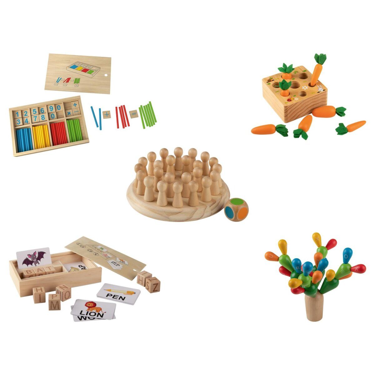 LUPILU® gra na patyku/drewniana gra pamięciowa/gra w kości z literami/gra w układanie marchewki/gra w układanie kaktusów