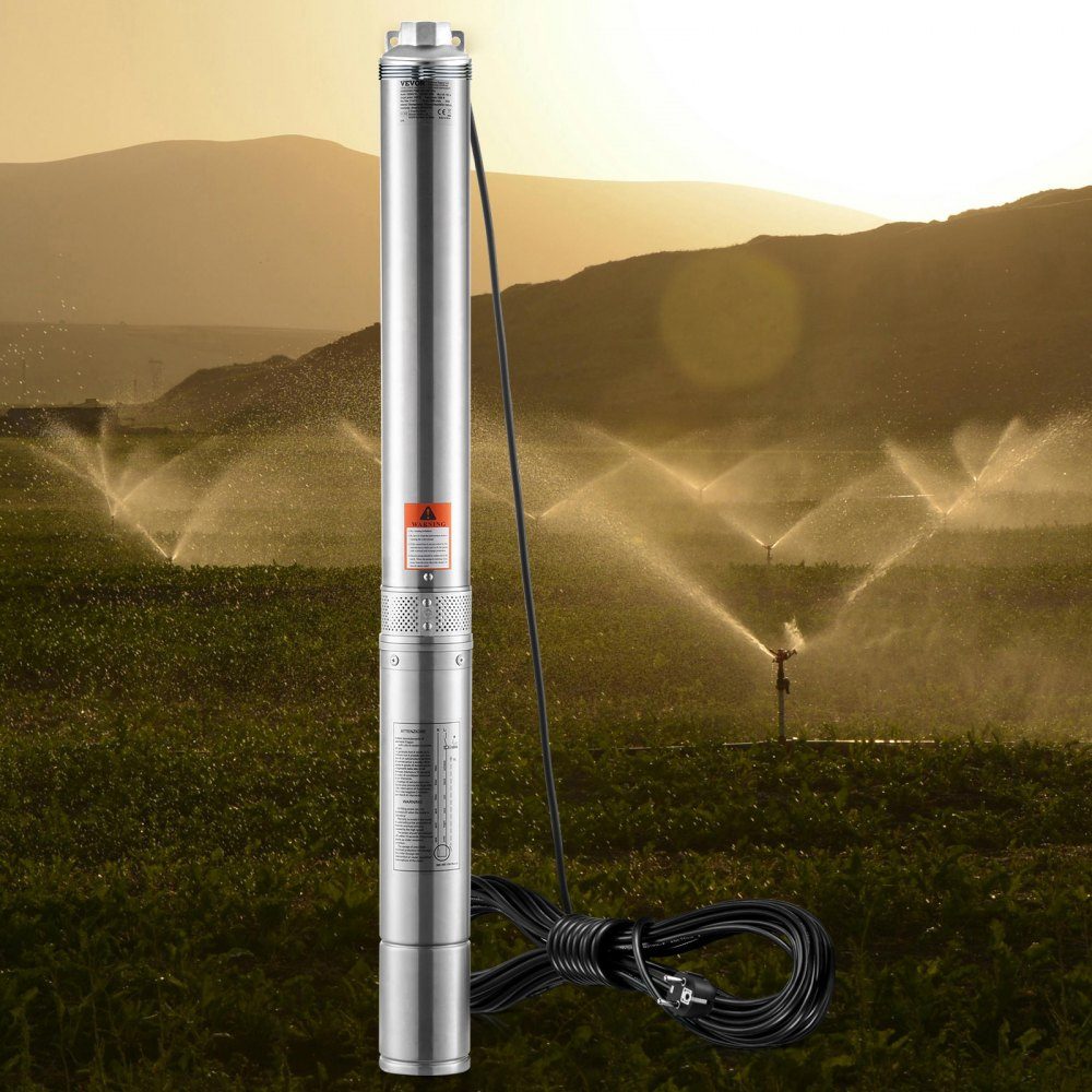 Tiefbrunnen-Tauchpumpe, 1100 W, 230 V, 50 Hz, 7,1 m³/h max. Durchfluss, 105 m max. Förderhöhe mit 19,4 m Stromkabel, Edelstahl-Wasserpumpen für industrielle Bewässerung und Heimgebrauch, Wasserschutzklasse IP68