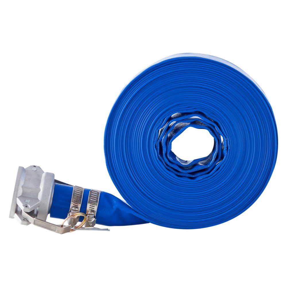 Tuyau plat 38 mm x 15 m pour eaux usées, tuyau de lavage à contre-courant avec raccords Camlock en aluminium, adapté à diverses pompes, traitement des eaux usées, transport de l'eau et autres usages
