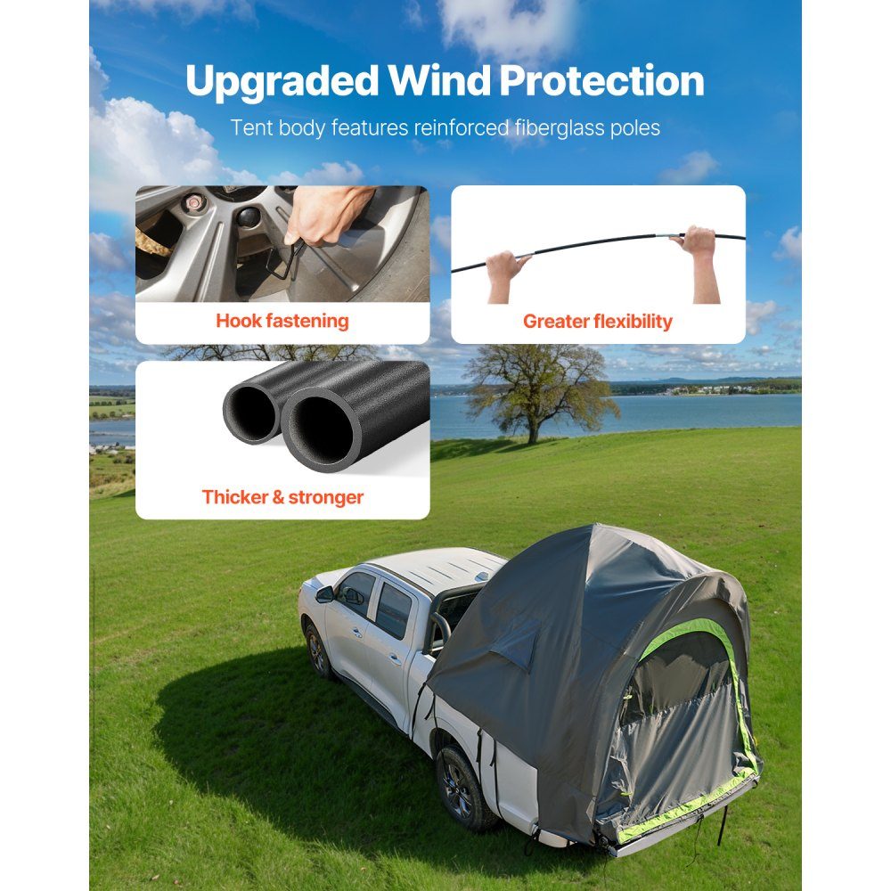 Truck Tent, Camping Tent, Pickup Tent for 1524-1585mm Truck Bed, Waterproof Truck Tent with Double Layer Windows and Storage Bag, Suitable for 2 to 3 People