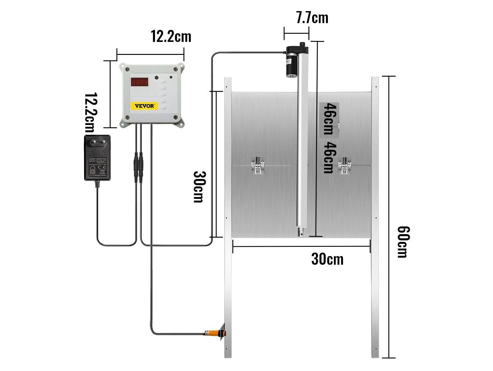 Automatic Chicken Flap Aluminum Alloy ABS Chicken Door with Slider 66W Chicken Gate Guard 30x30cm Door Opener with Light Sensor Timer Ideal for Outdoor/Indoor Chicken Coop