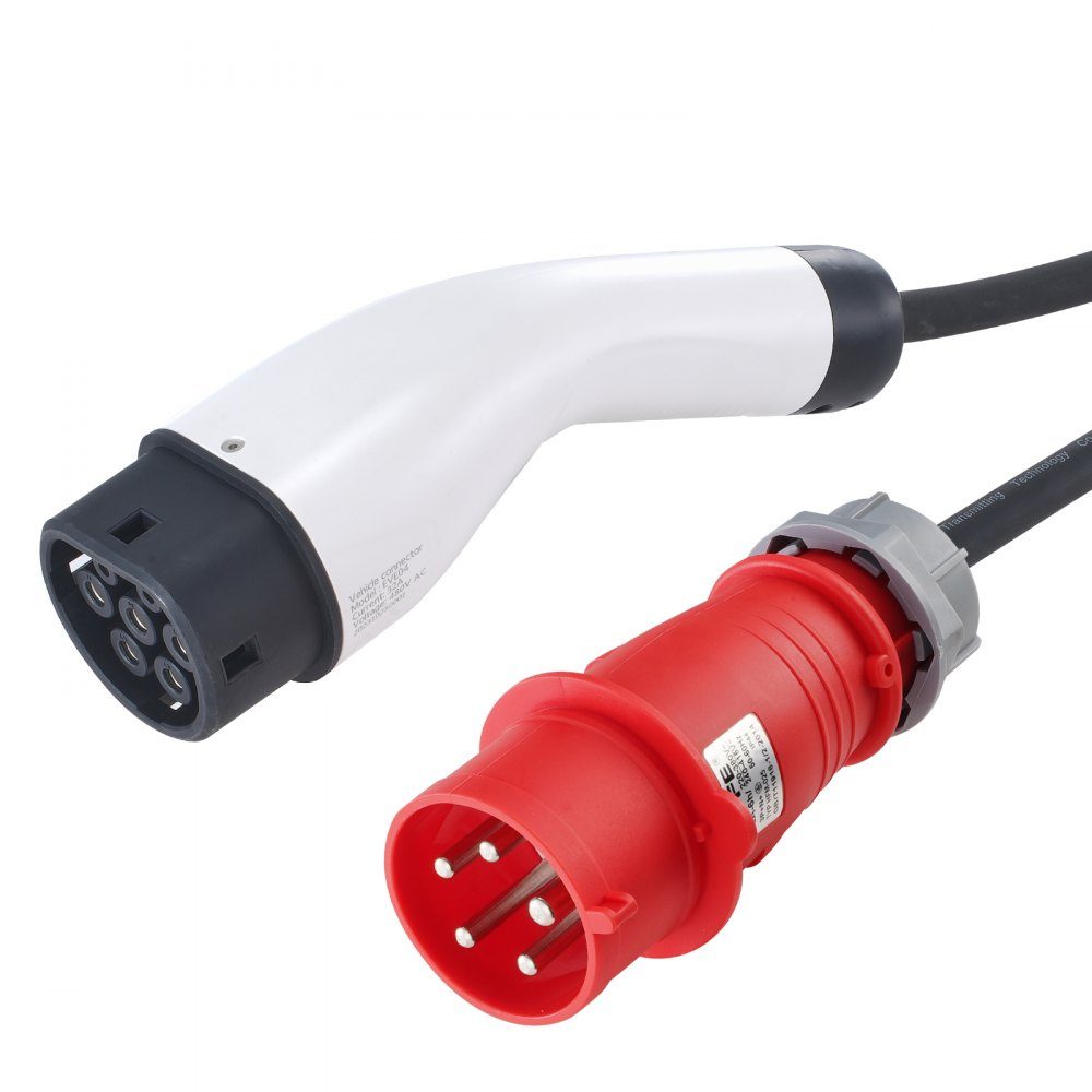 Kabel do ładowania pojazdów elektrycznych typu 2, ładowarka 32 A z CEE-32-Stecker-Wallbox, 7,36 kW (jednofazowa)/22 kW (trójfazowa), kabel ładujący o długości 7,5 m, stacja ładowania pojazdów elektrycznych, 4 poziomy regulacji prądu (16 A/20 A/24 A/32 A).