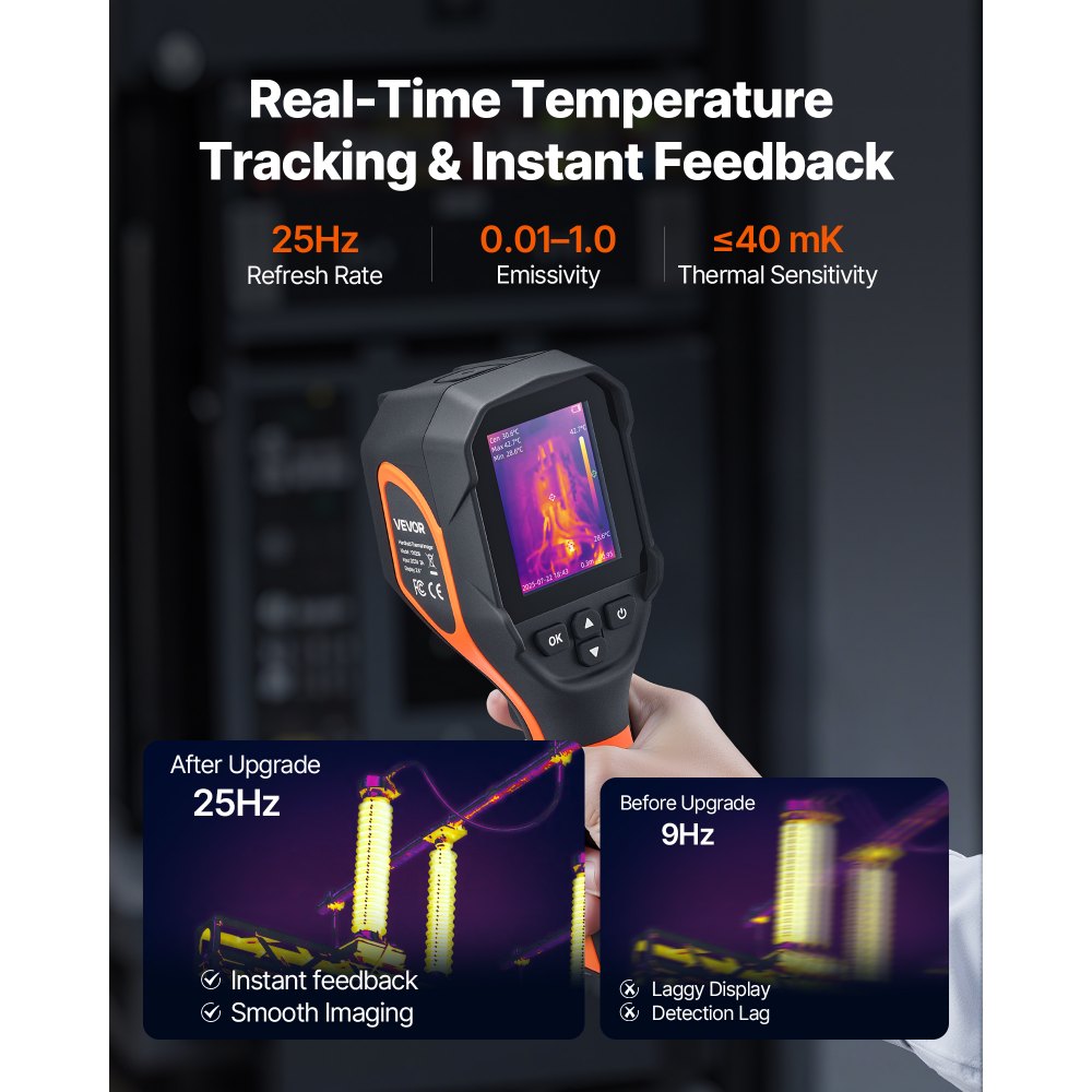 Warmtebeeldcamera, 320x240 TISR superresolutie, thermische camera met 2 MP visuele camera, 160x120 IR-resolutie, 25 Hz vernieuwingsfrequentie, -20°C tot 550°C, 4 beeldmodi en 6 kleurenpaletten Warmtebeeldcamera, 320x240 TISR superresolutie, thermische camera met 2 MP visuele camera, 160x120 IR-resolutie, 25 Hz vernieuwingsfrequentie, -20°C tot 550°C, 4 beeldmodi en 6 kleurenpaletten