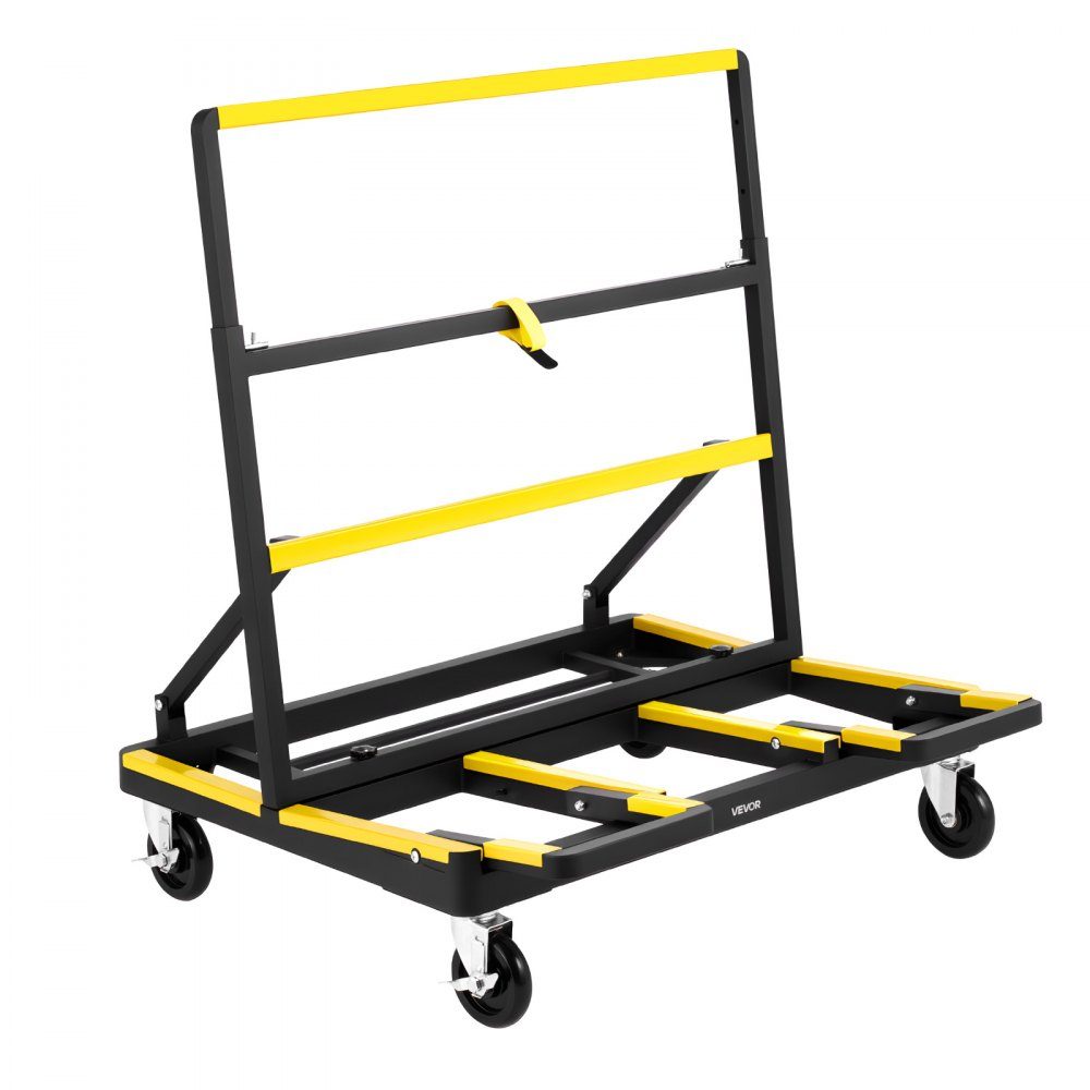 Panel trolley, 816 kg load capacity, transport trolley with 4 swivel castors & extendable loading area, folding panel trolley with lashing strap for transporting plywood, plasterboard, glass