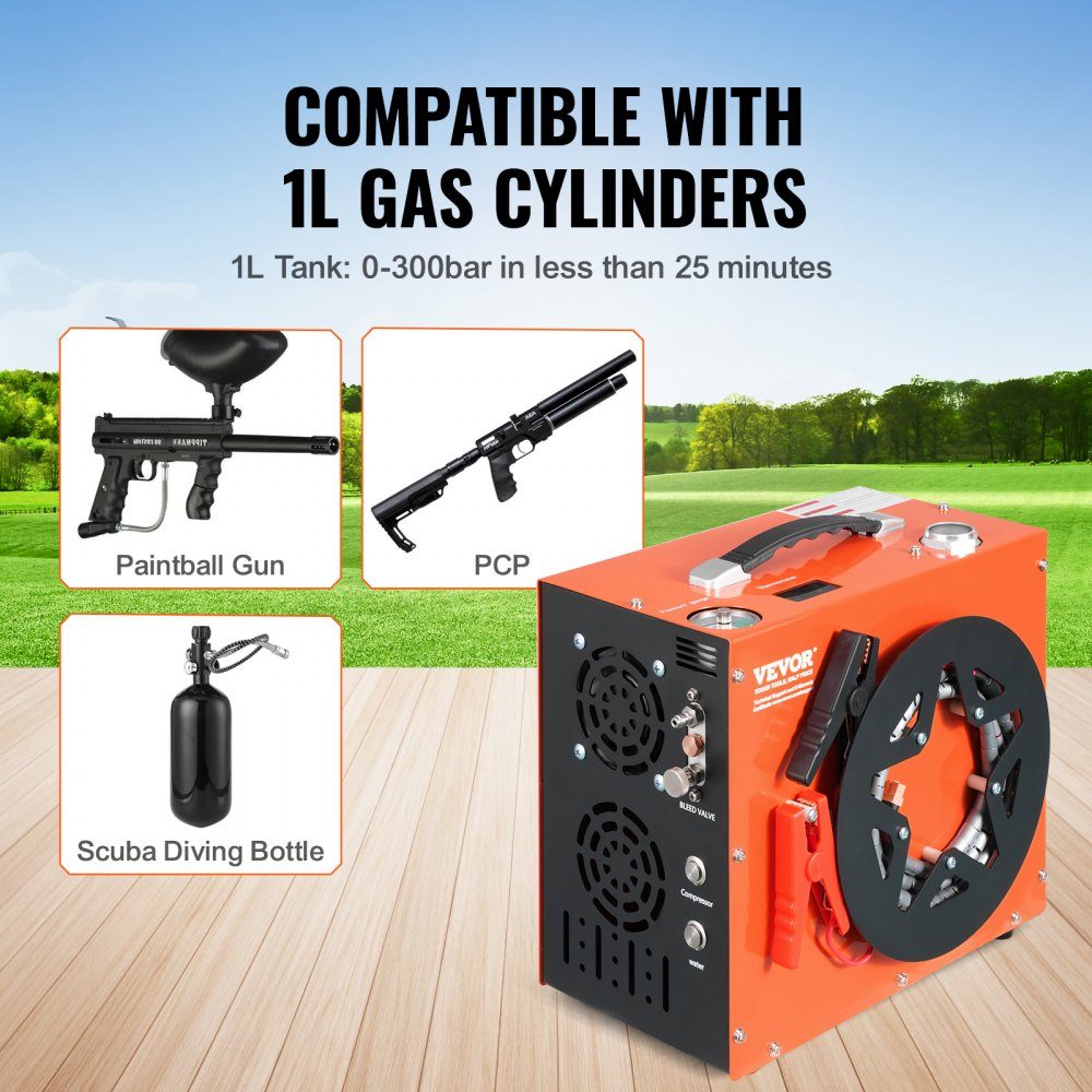 PCP Air Compressor, 4500PSI/30MPa Portable PCP Air Rifle Compressor - Integrated Water and Fan Cooling System, Auto-Stop DC12V/AC230V Paintball Tank Compressor for Air Rifle, Diving Bottle