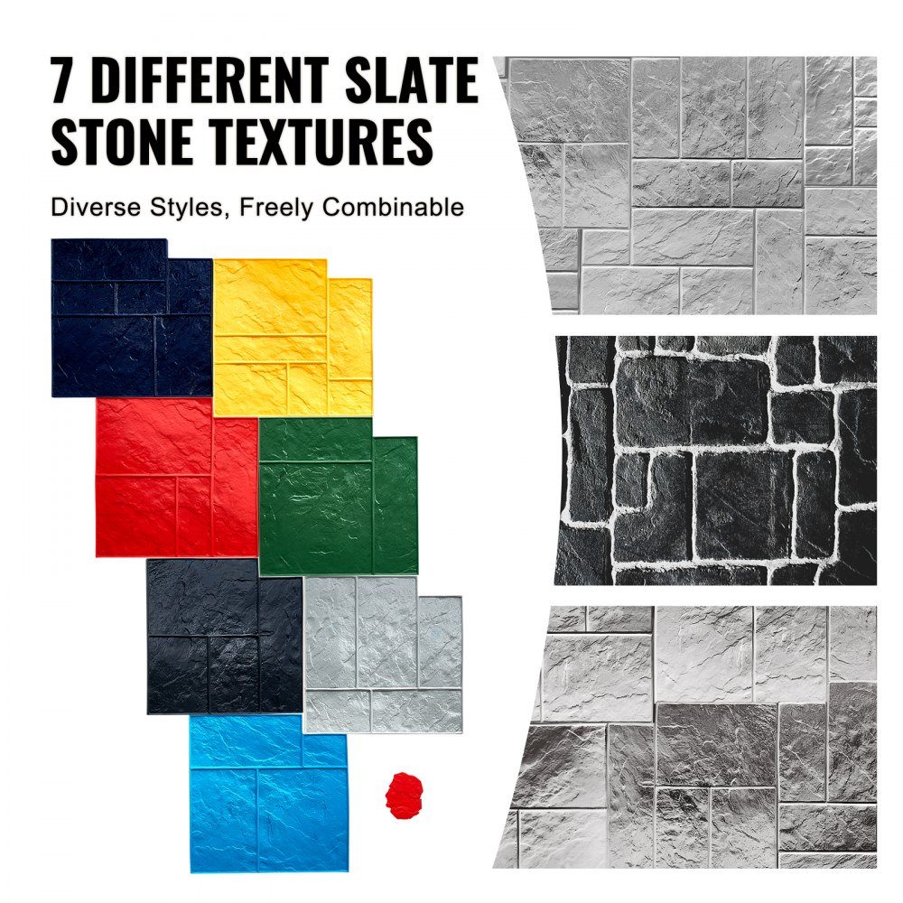 Mata do stempli betonowych 24" x 24" 7 szt. Tekstura betonu Skórka Stempel z poliuretanu Mata z teksturą płytek kamiennych Odcisk podłogi z łupków Bezszwowy stempel Formy betonowe na zewnątrz Dekoracyjny wielokolorowy