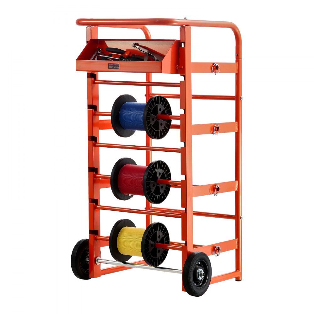 Wire Spool Holder 440 x 385 x 970mm 11 Cross Bars Rolling Cable Spool Dispenser Freestanding Cable Stand with Storage Compartment 136kg Capacity for Electrical Industrial Retail