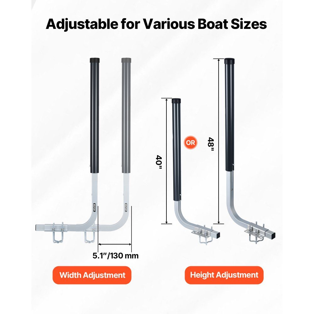 Bootsanhängerführungen 1016 mm / 1219 mm Höhe, 0-13 cm verstellbare Breite, Anhängerführung aus hochfestem Stahl mit PVC-Rohren, geeignet für Skiboote, Fischerboote, kleine Segelboote