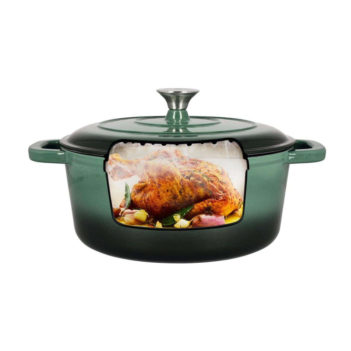 SILVERCREST® premium cast iron pot, with drop system 28 cm / 5.6 liters (green)