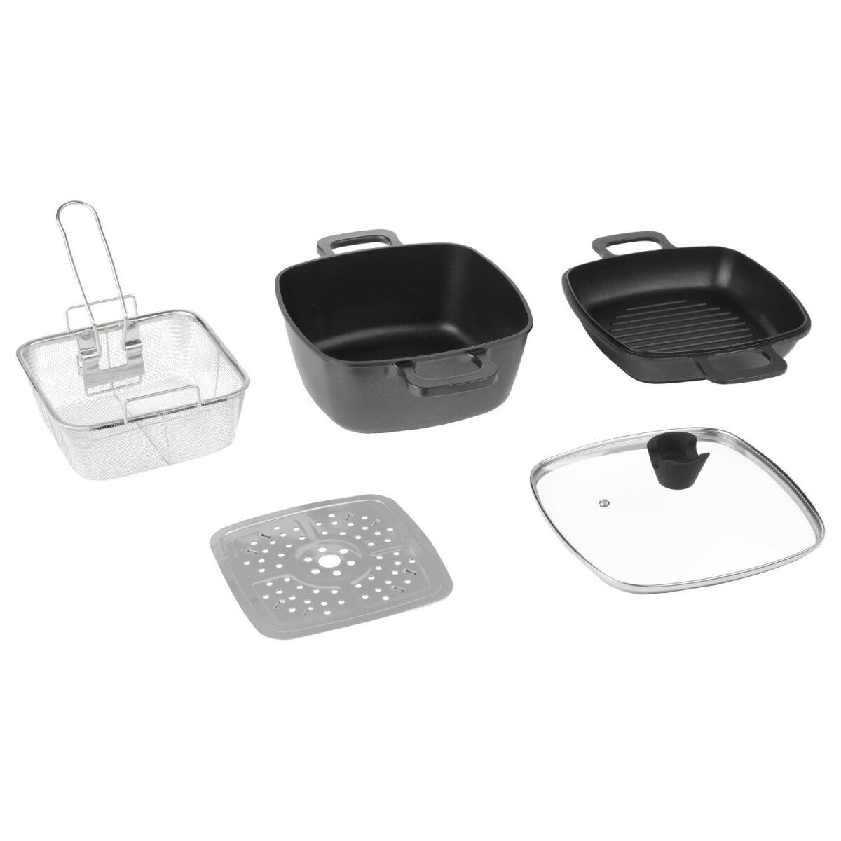 SILVERCREST® multifunctional set, for cooking, grilling, braising, deep-frying and steaming, cast aluminum SILVERCREST® multifunctional set, for cooking, grilling, braising, deep-frying and steaming, cast aluminum