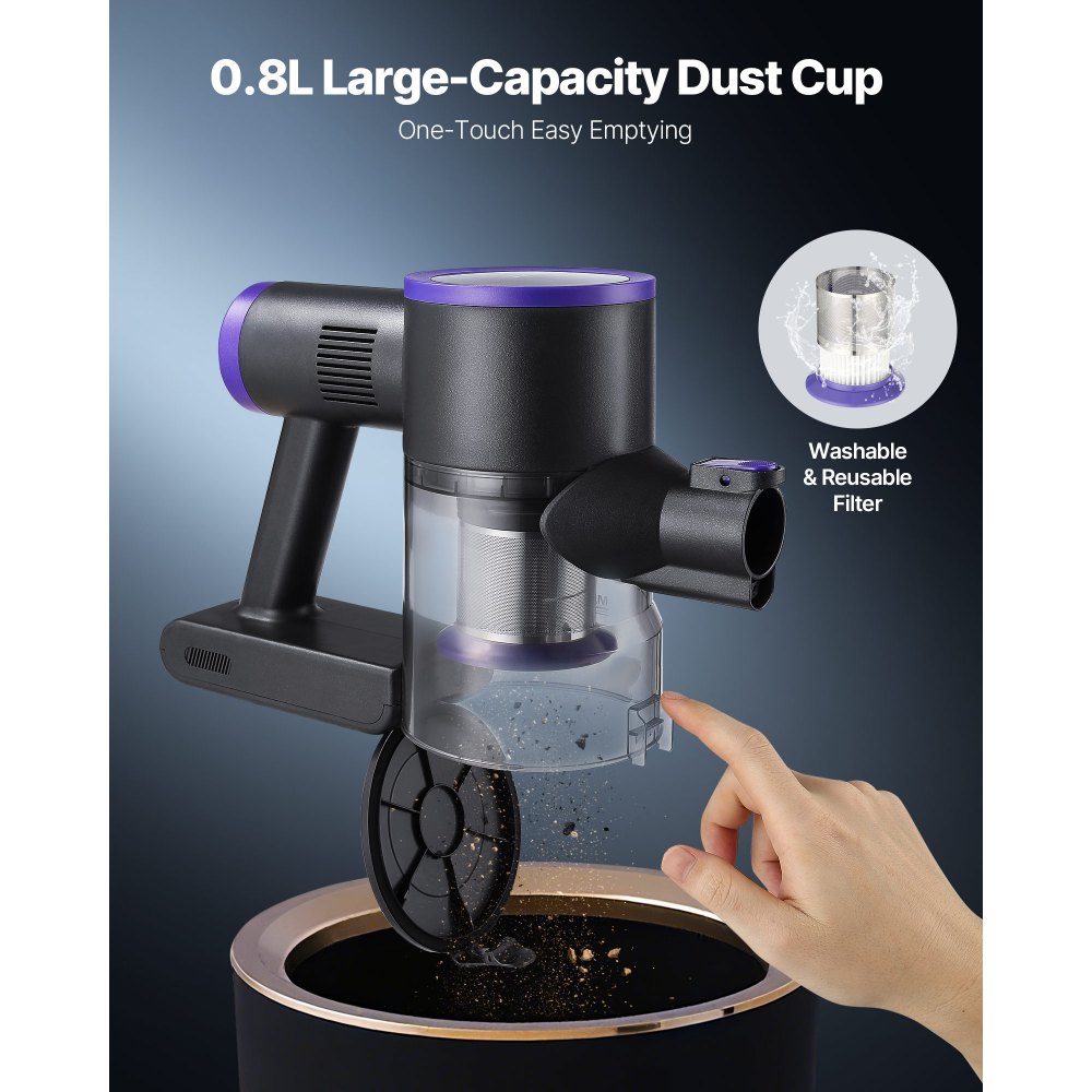 Aspirateur sans fil 25 kPa max. Puissance d'aspiration, aspirateur balai rechargeable avec bac à poussière, aspirateur à main léger avec 35 minutes d'autonomie pour tapis, poils d'animaux, sols durs