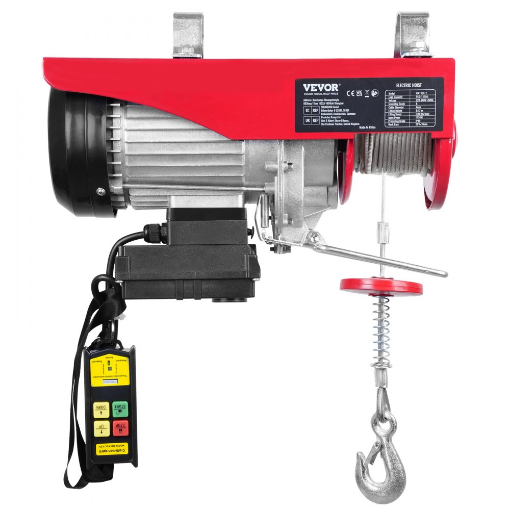 Electric cable winch 300kg to 600kg lifting height 12m cable pull motor winch 1150W motor pulley block 10m/min lifting speed hoist with wireless remote control cable hoist chain hoist