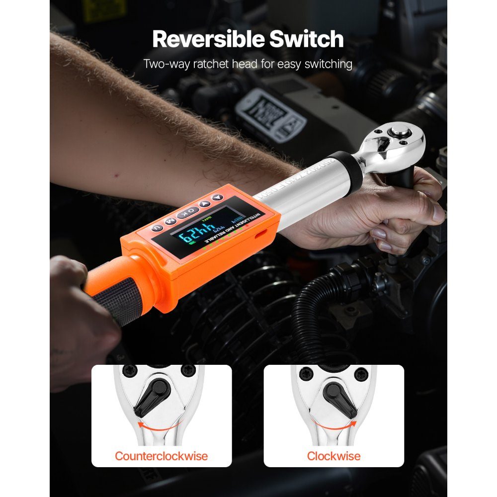 3/8" Drive (6.7-135Nm) Digital Torque Wrench Set, 72 Teeth, ±2% Precise Electronic Torque Wrench with Preset Value and LED Notification for Car Repair