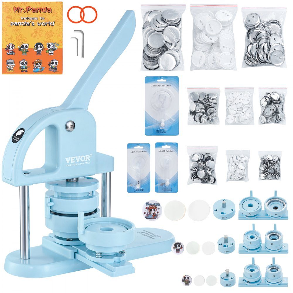 Button Maker Button Making Machine 25/32/58mm 3 in 1 Pinmaker 300 Button Parts Button Maker Machine with Panda Magic Book Bow Handle Punch Set for DIY Gifts for Kids