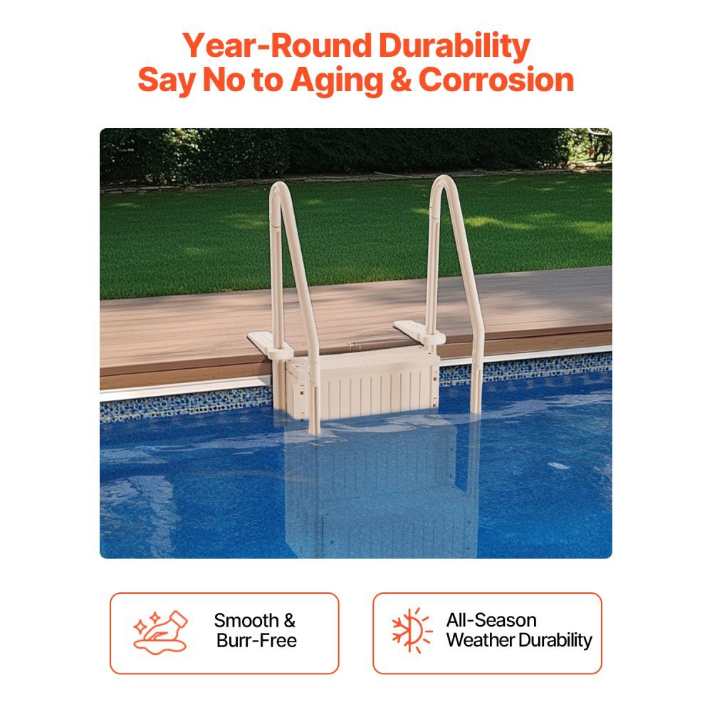 Swimming Pool Ladder, 4 Step Stairs with Double Handrail and Heavy Duty Non-Slip Steps, Maximum Load 400 Pounds, for 48-54 Inch Pools with Any Patio Surface, Taupe