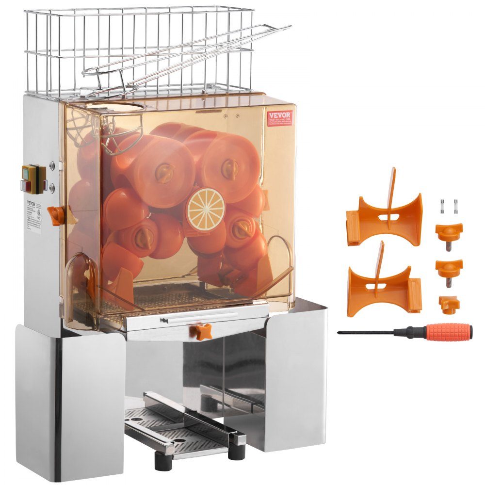 Commercial Orange Juicer, 120W Automatic Juicer, Stainless Steel Orange Juicer for 20 Oranges per Minute, with Pull Out Filter Box, PC Cover, Citrus Juicer, Electric Citrus Juicer
