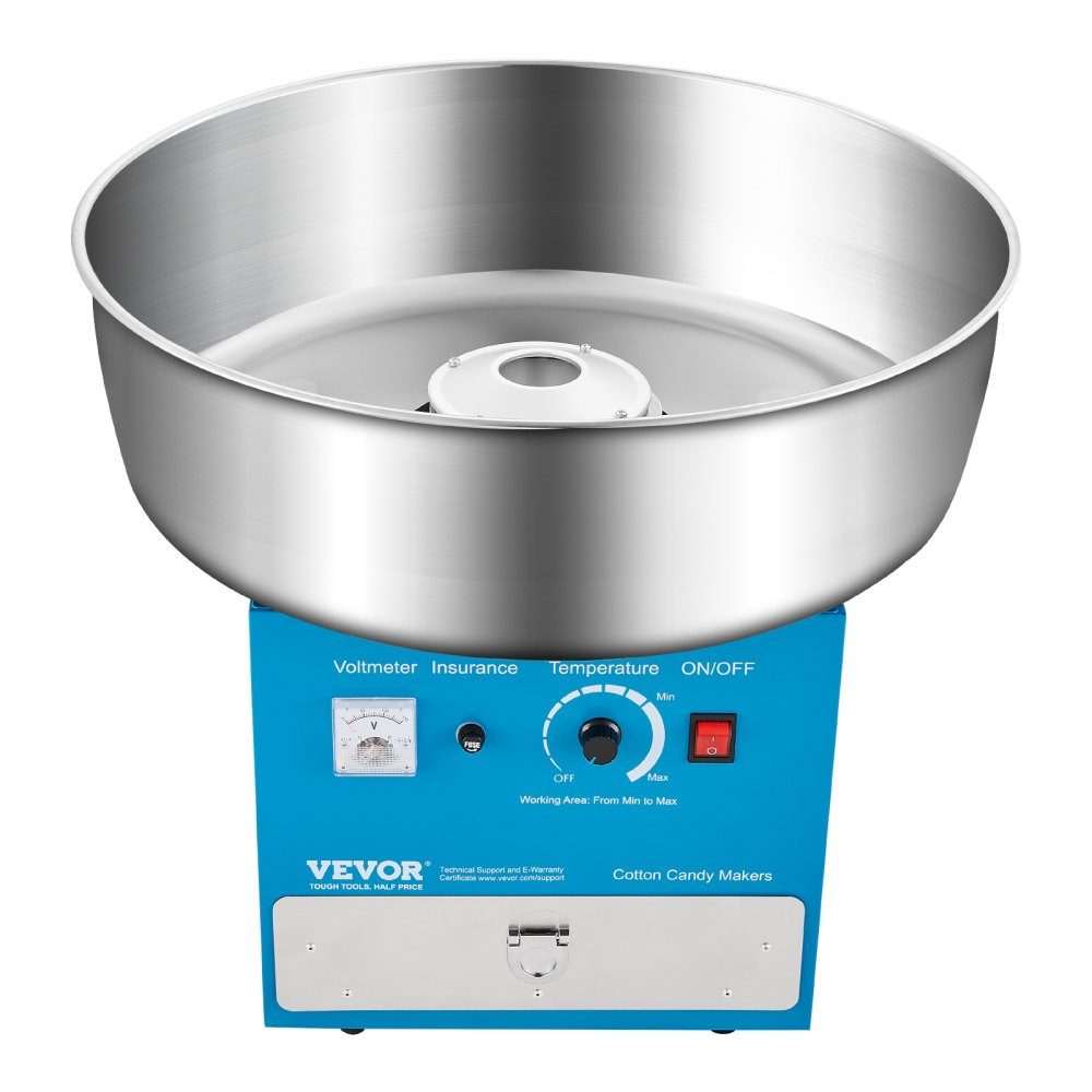 Machine à barbe à papa électrique, machine à barbe à papa commerciale (1000 W) avec bol en acier inoxydable de 52 cm, cuillère à sucre et tiroir, parfaite pour les anniversaires d'enfants, les réunions de famille, les fêtes, bleu