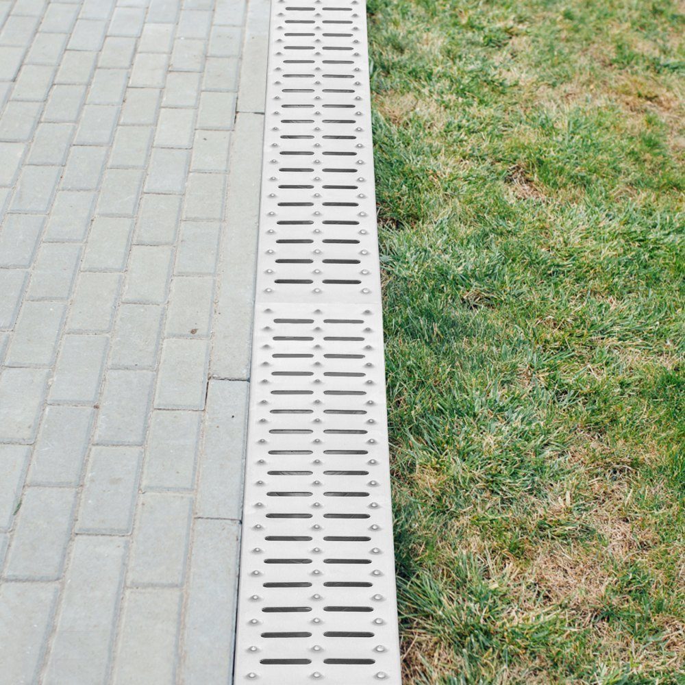 Drainage Gutter Set 3 Pack Patio Gutter Stainless Steel Trench Drainage System 15x13x100cm with 3 End Caps Connector for Garden Drain Driveway Pool Walkway