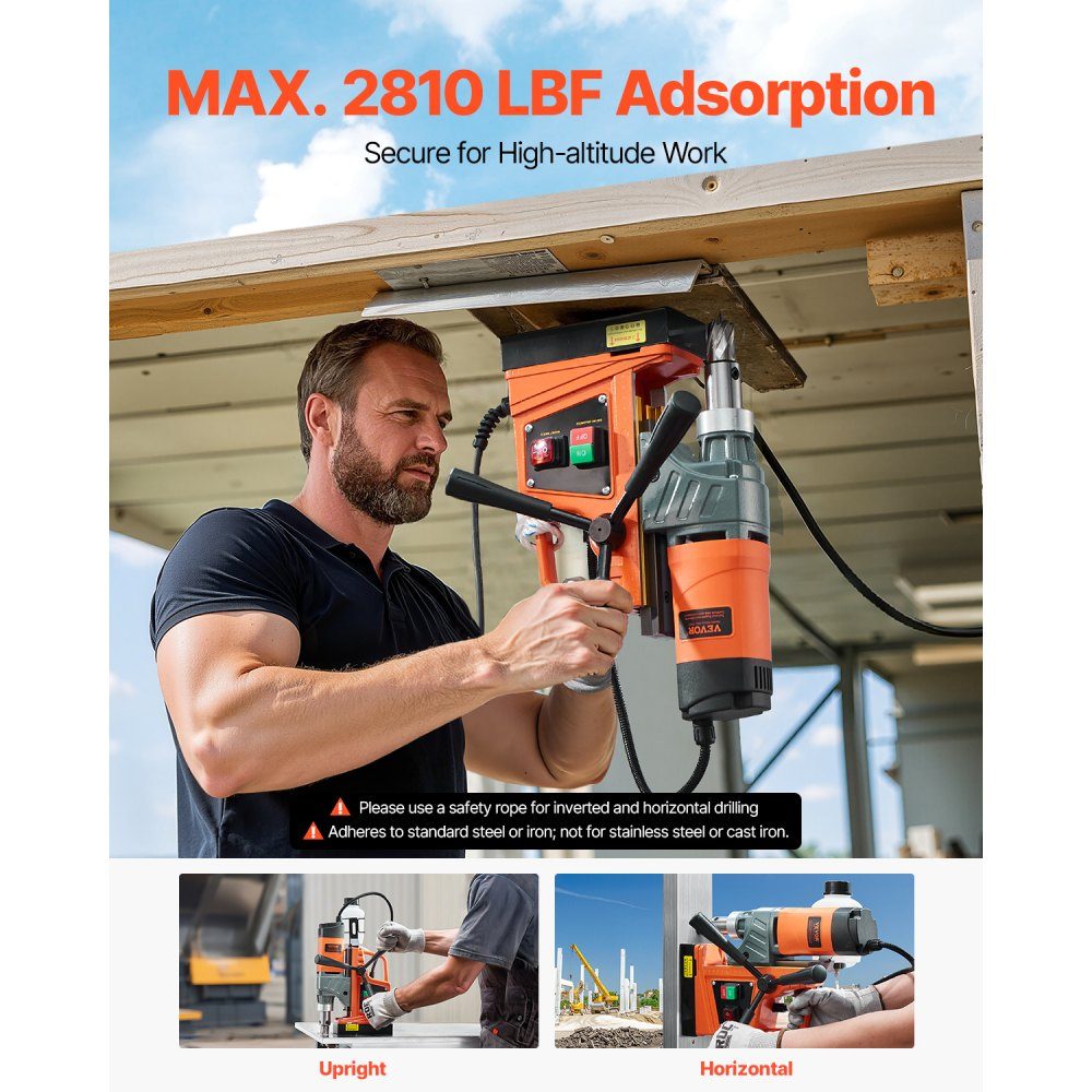 Profi Kernbohrmaschine Magnetbohrmaschine Magnetkraft 12500 N, 850 U/min 1450 W Magnetbohrmaschine 40 mm max. Bohrdurchmesser, Magnetkernbohrsystem für Schiffbau, Brückenbau etc. Orange