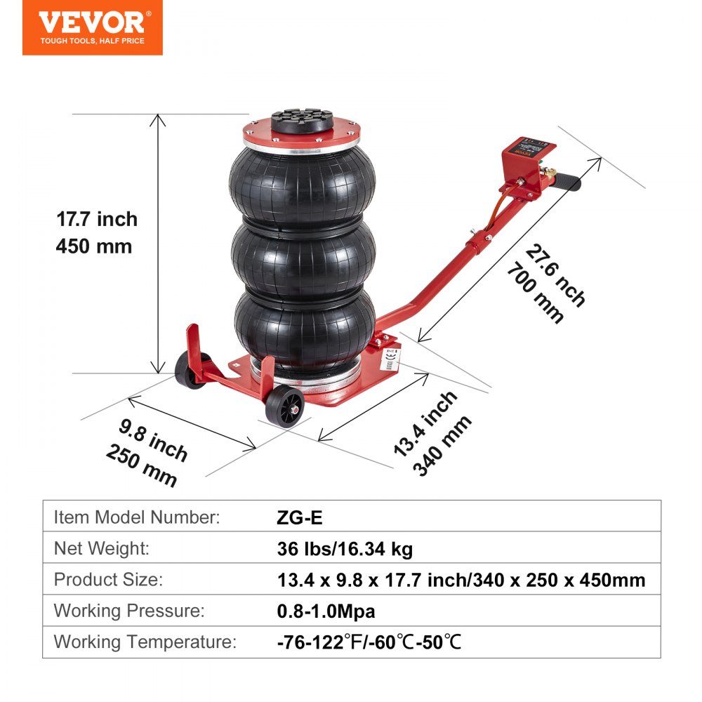 Pneumatyczny podnośnik samochodowy Triple Bag Air Jack 3 t, Triple Bag Air Jack 140-450 mm wysokość podnoszenia Bag Air Jack, 5 minut podnoszenia Podnośnik Air Jack oszczędzający pracę w przypadku SUV-ów, ciężarówek, samochodów itp.