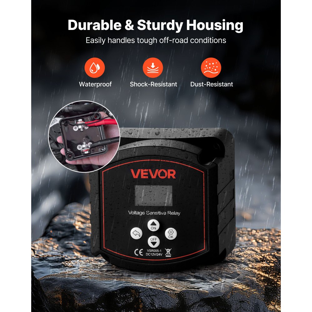 Dual Battery Disconnect Relay Kit, 12V 300A 6m 33.6mm² (2AWG) VSR Voltage Sensitive Relay with Voltmeter LCD Screen Battery Isolator Switch Compatible with Lithium Batteries for UTV ATV