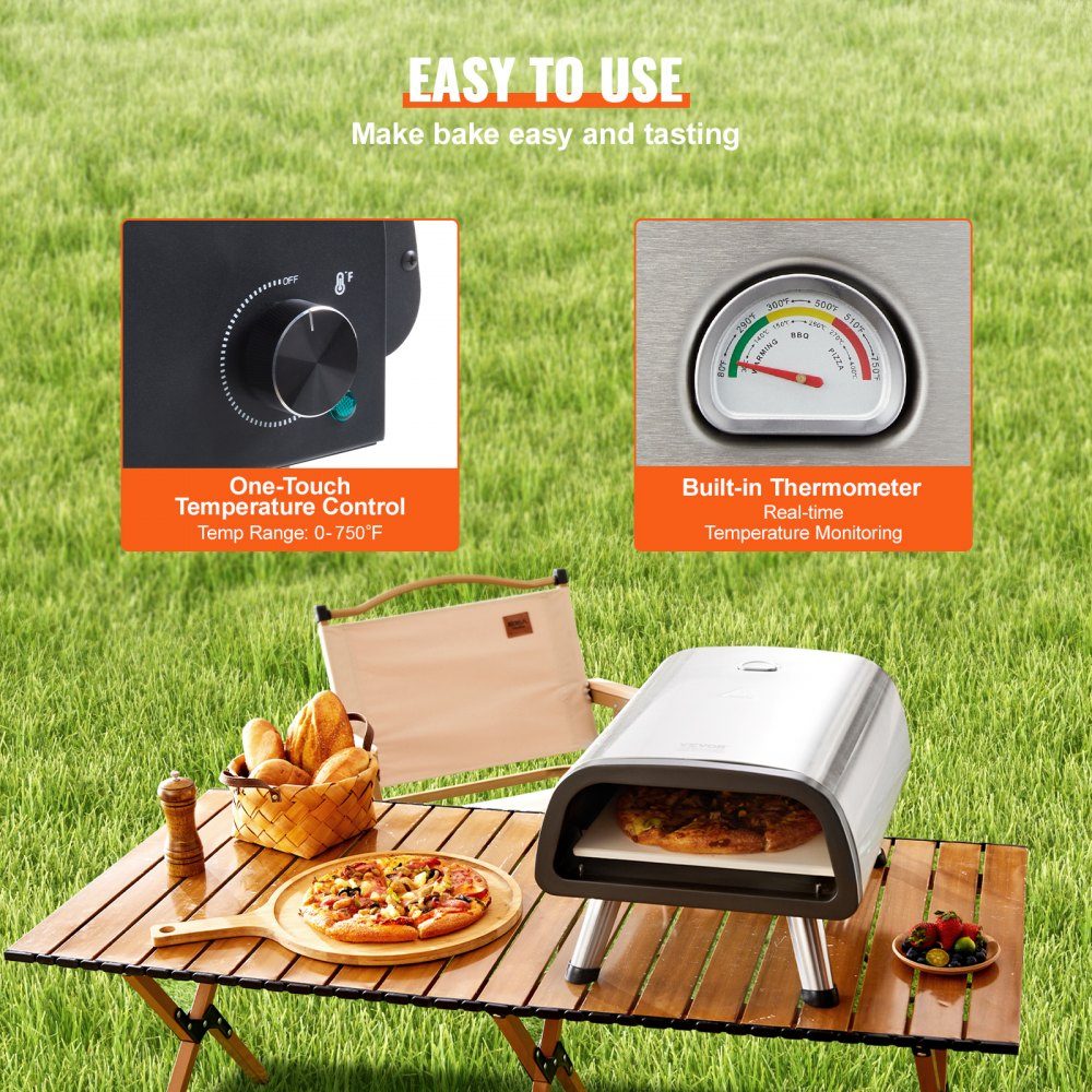 Elektrische pizzaoven, oven 305 mm, roestvrijstalen pizzamaker met pizzasteen, spatel, dubbele knop, verwarmt tot 427°C, multifunctionele pizzaoven voor het bakken van pretzels in een restaurant thuis