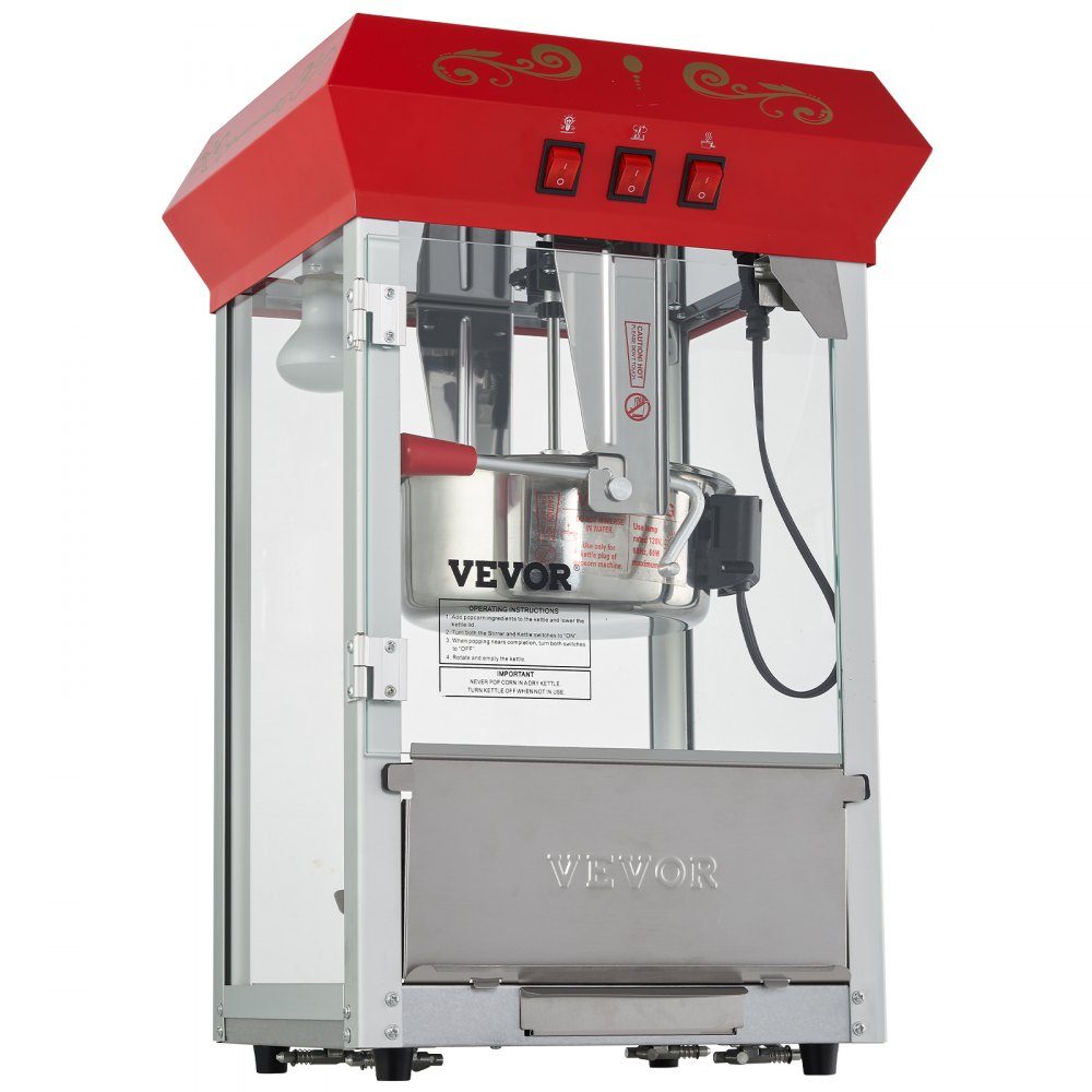 Machine à pop-corn Machine à pop-corn Machine à pop-corn 850 W, bouilloire de 8 oz pour 48 tasses par charge, machine à pop-corn de comptoir avec verre trempé, comprend une machine de style cinéma à 4 boules