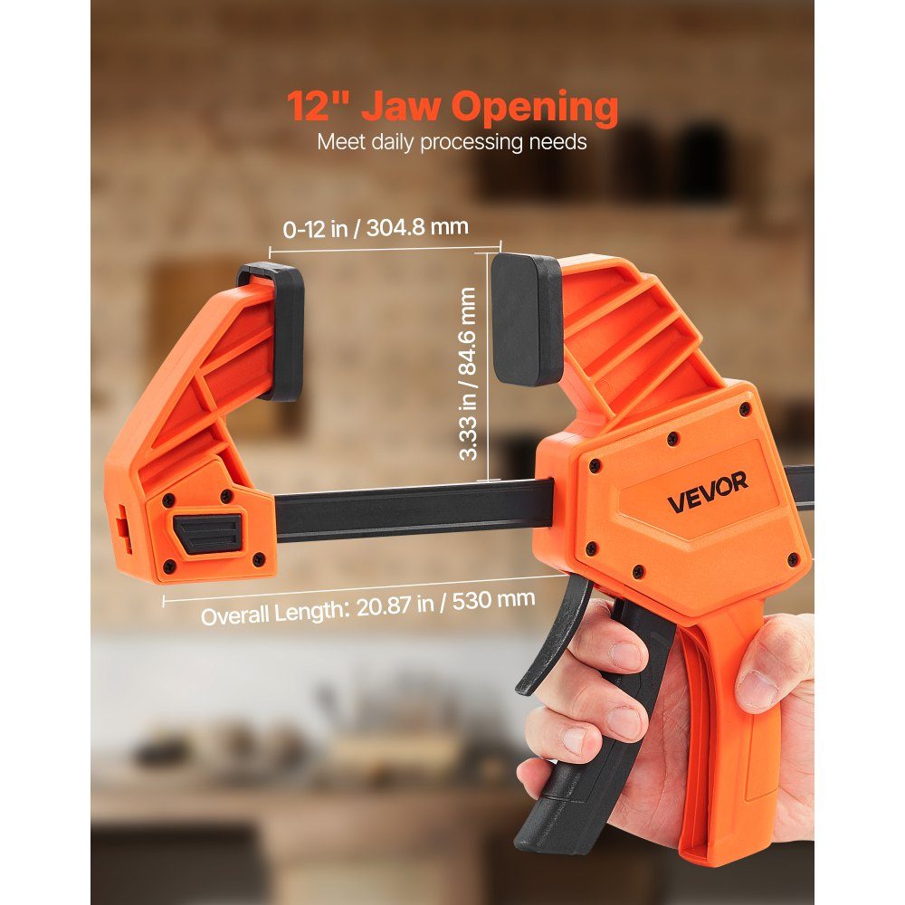 Woodworking Pole Clamps 2 Pack 12" Opening Quick Grip F Clamp with 300-lb-Belastungsgrenze 3.35" Depth Plastic and Carbon Steel Metalworking Orange + Black